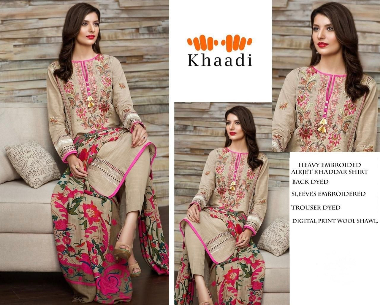 Khaadi Khaddar Embroidered Suit with Wool Shawl – Winter Collection (unstitched)