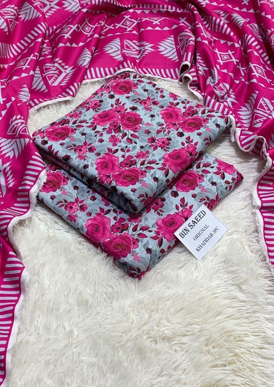 Bin Saeed Printed Khaddar 3-Piece Suit – Winter Collection (unstitched)