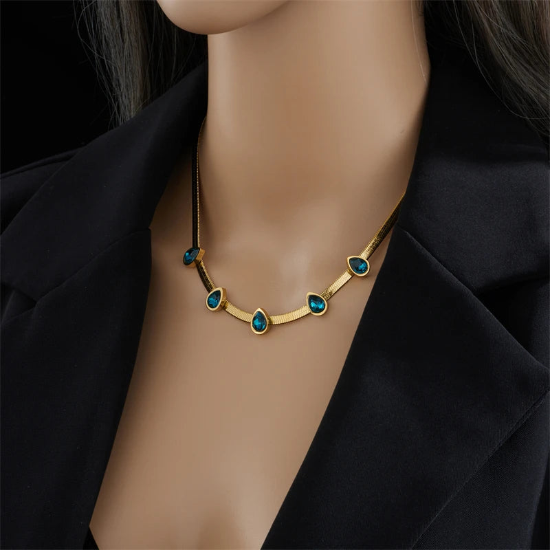 Stainless Steel Gold Color Crystal Necklace Jewellery for Women 