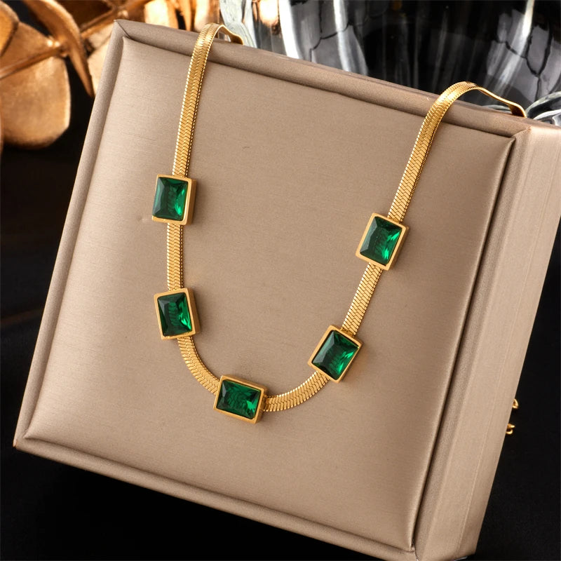 Stainless Steel Gold Color Crystal Necklace Jewellery for Women 