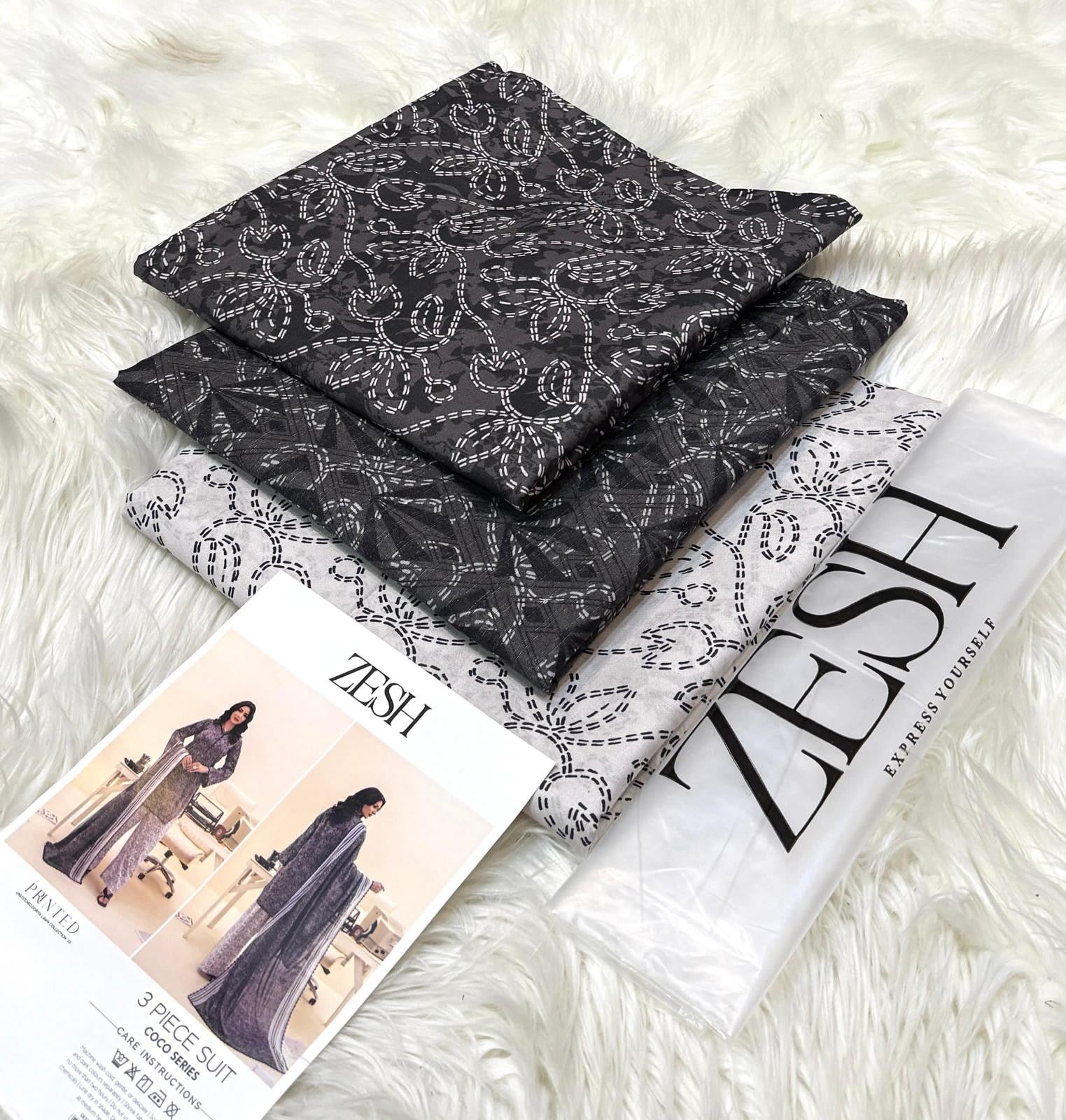 ZESH (Unstitched) 3 Piece Lawn Suit