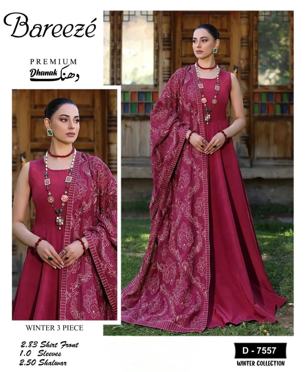 Bareeze Luxury Winter Collection Dhanak 3pc Suit – Brand Code 7557