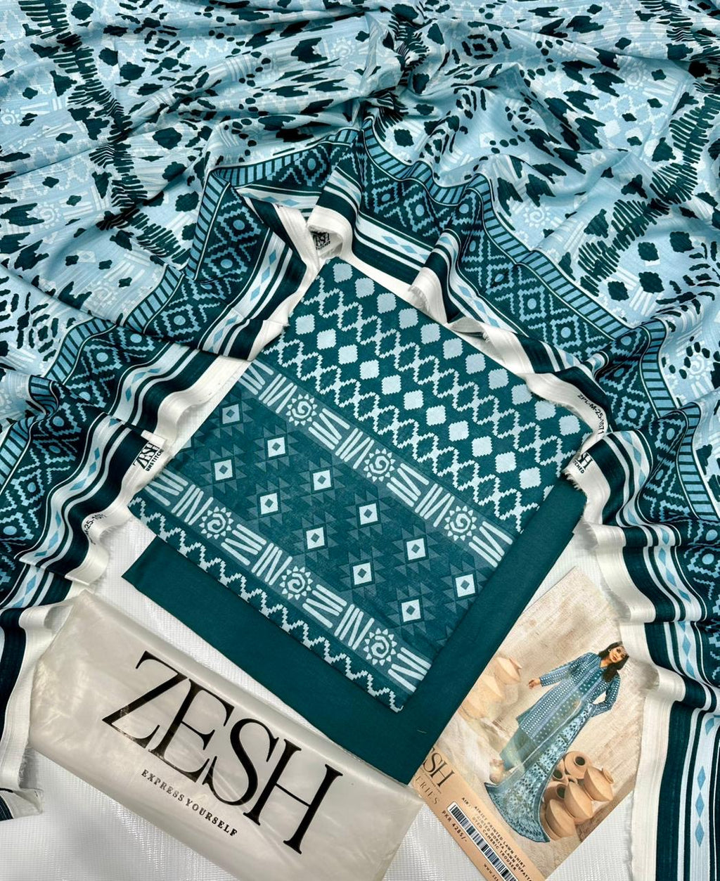 ZESH new 3 piece Lawn Suit (unstitched) Single Suit