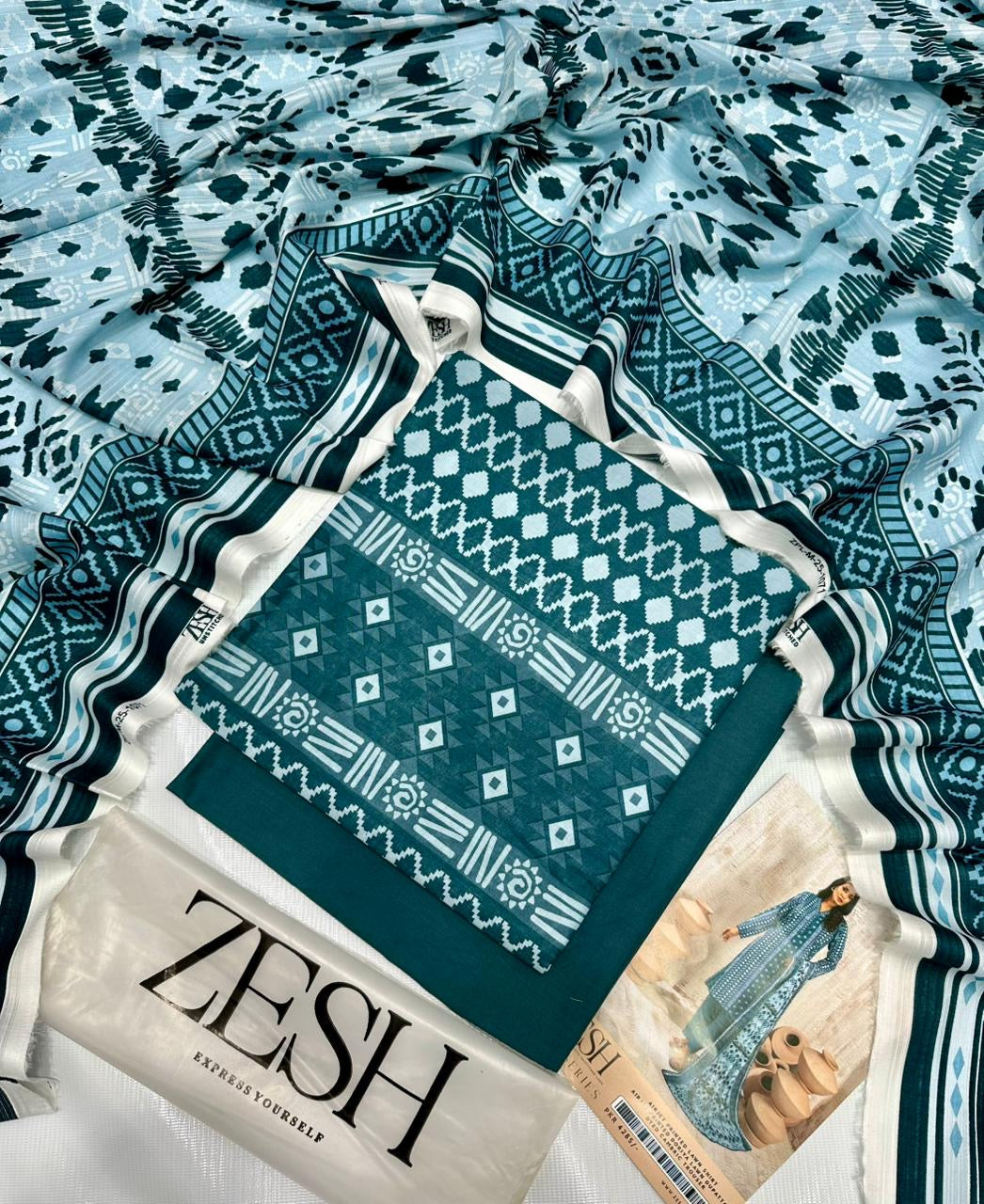 ZESH new 3 piece Lawn Suit (unstitched) Single Suit
