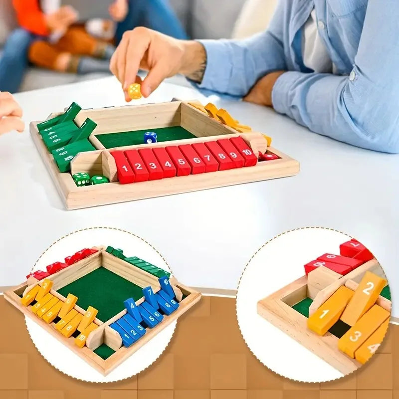 2-In-1 Wooden Dice Game Board, Family Party Fun Board Game, Multi-Color Chessboard Number Game