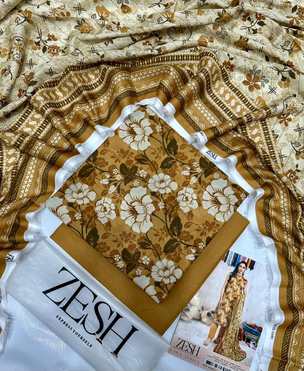 ZESH new 3 piece Lawn Suit (unstitched) Single Suit