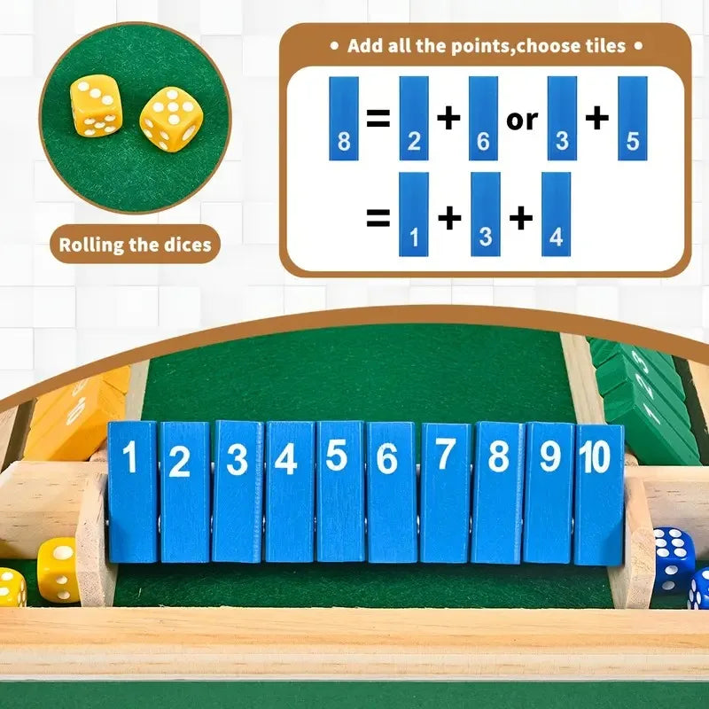 2-In-1 Wooden Dice Game Board, Family Party Fun Board Game, Multi-Color Chessboard Number Game