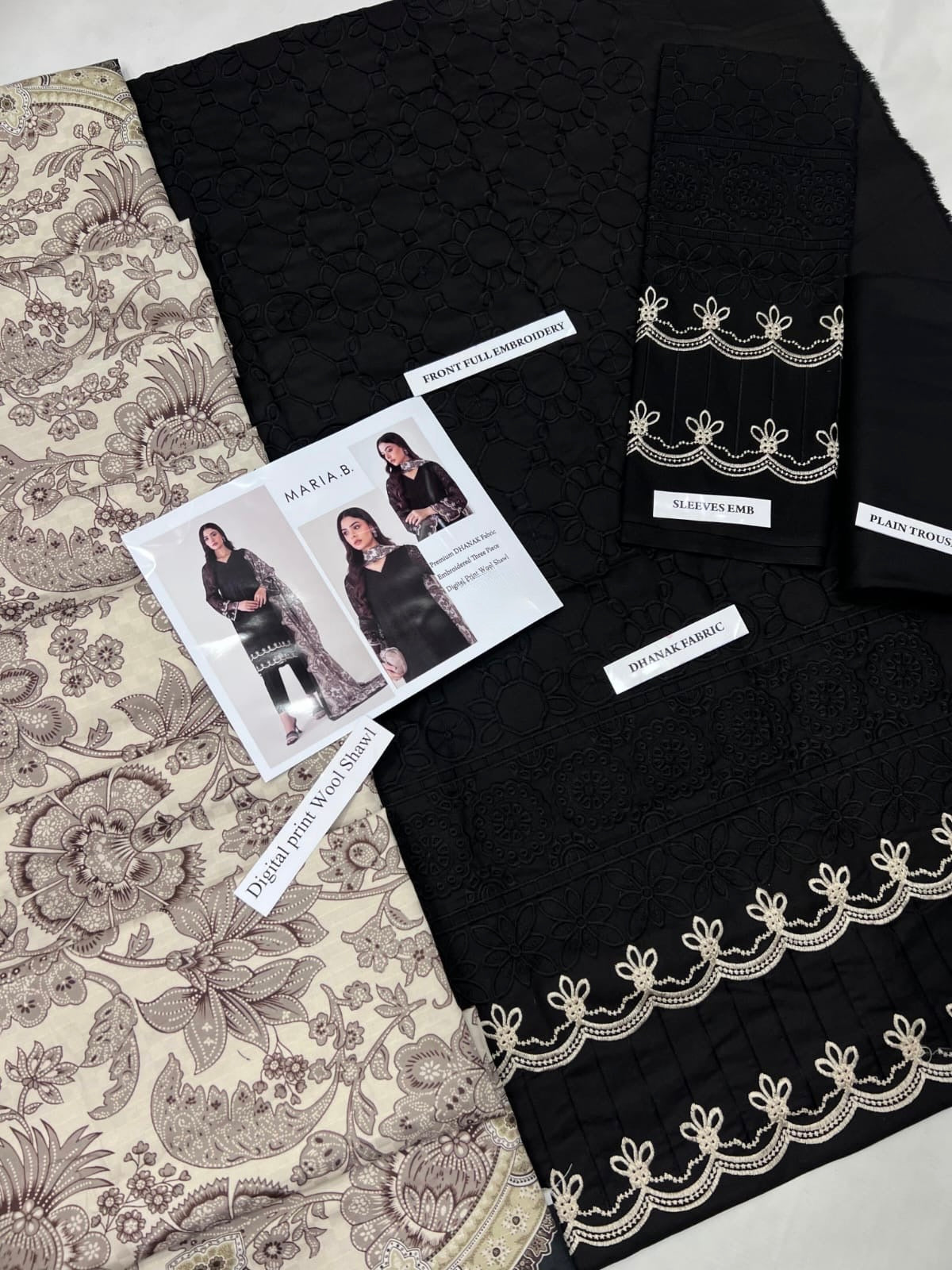 Maria B Embroidered Khaddar Suit with Wool Shawl Black – Premium Winter (unstitched)