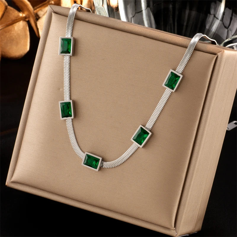 Stainless Steel Gold Color Crystal Necklace Jewellery for Women 