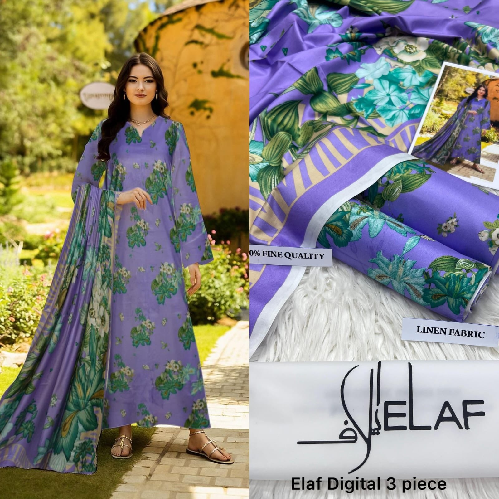 Elaf Linen Digital Print Volume – 3-Piece Printed Linen Suit (unstitched)