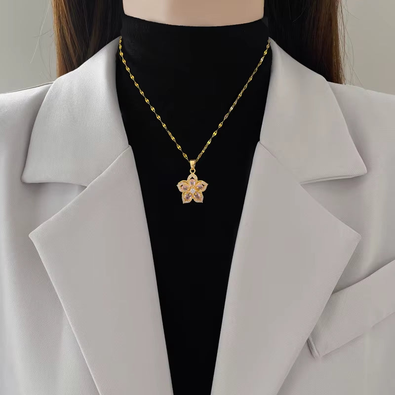Rotatable Pink Flower Necklace