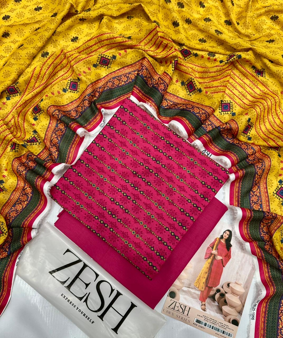 ZESH new 3 piece Lawn Suit (unstitched) Single Suit