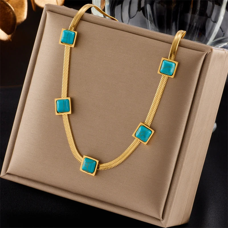 Stainless Steel Gold Color Crystal Necklace Jewellery for Women 