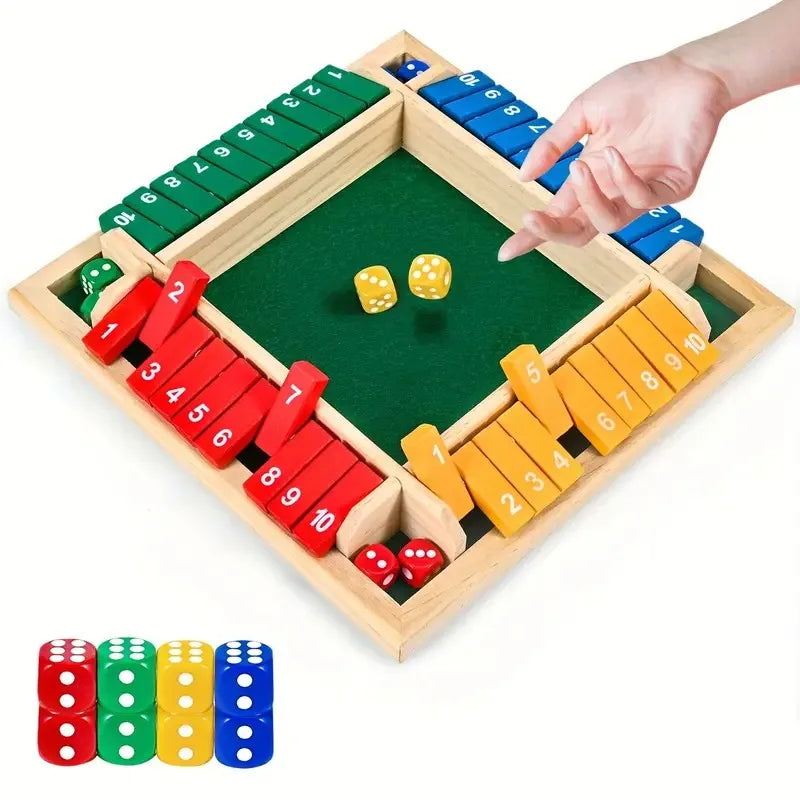 2-In-1 Wooden Dice Game Board, Family Party Fun Board Game, Multi-Color Chessboard Number Game