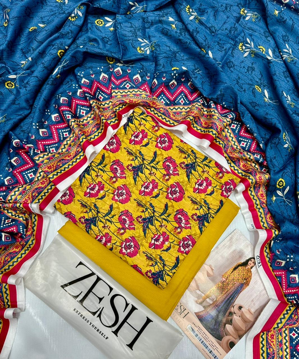 ZESH new 3 piece Lawn Suit (unstitched) Single Suit