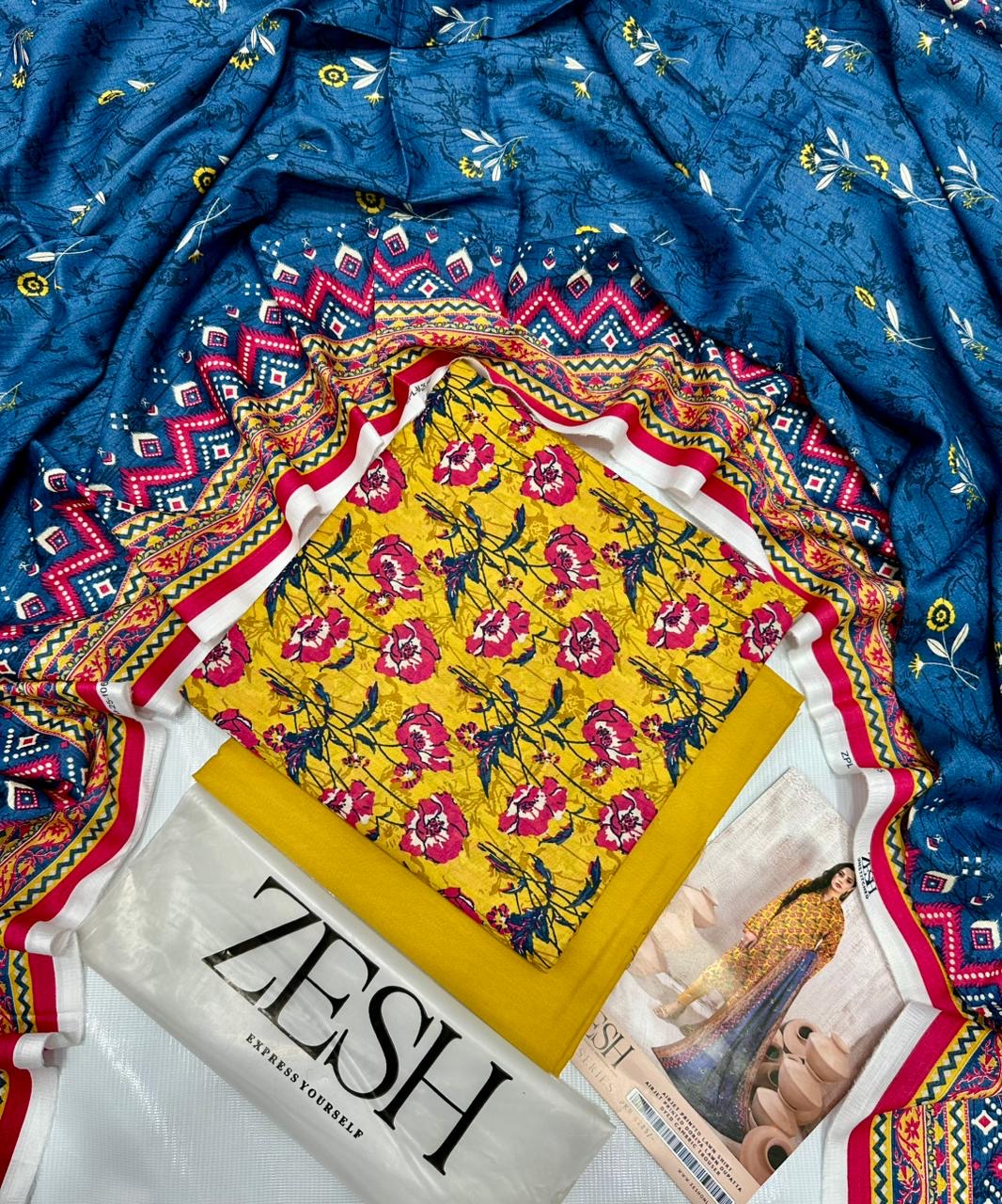 ZESH new 3 piece Lawn Suit (unstitched) Single Suit