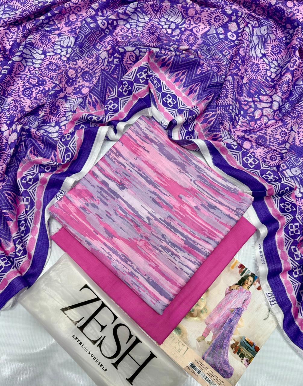 ZESH new 3 piece Lawn Suit (unstitched) Single Suit