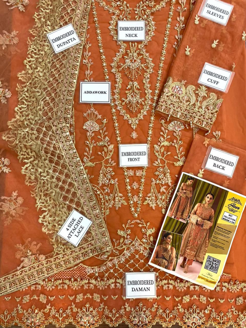 Heer Net & Malai Embroidered suit (unstitched)