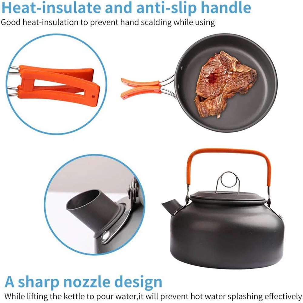 Camping Cookware Set – Lightweight Non-Stick Pots, Pan & Teapot