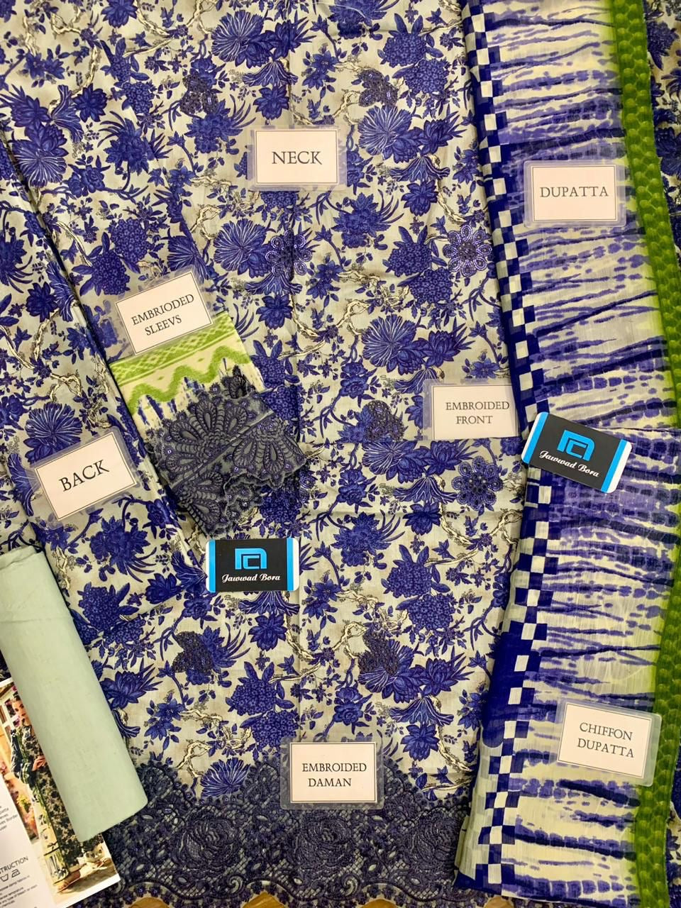 ELAAF: Lawn and Chiffon embroided(unstitched) fabric