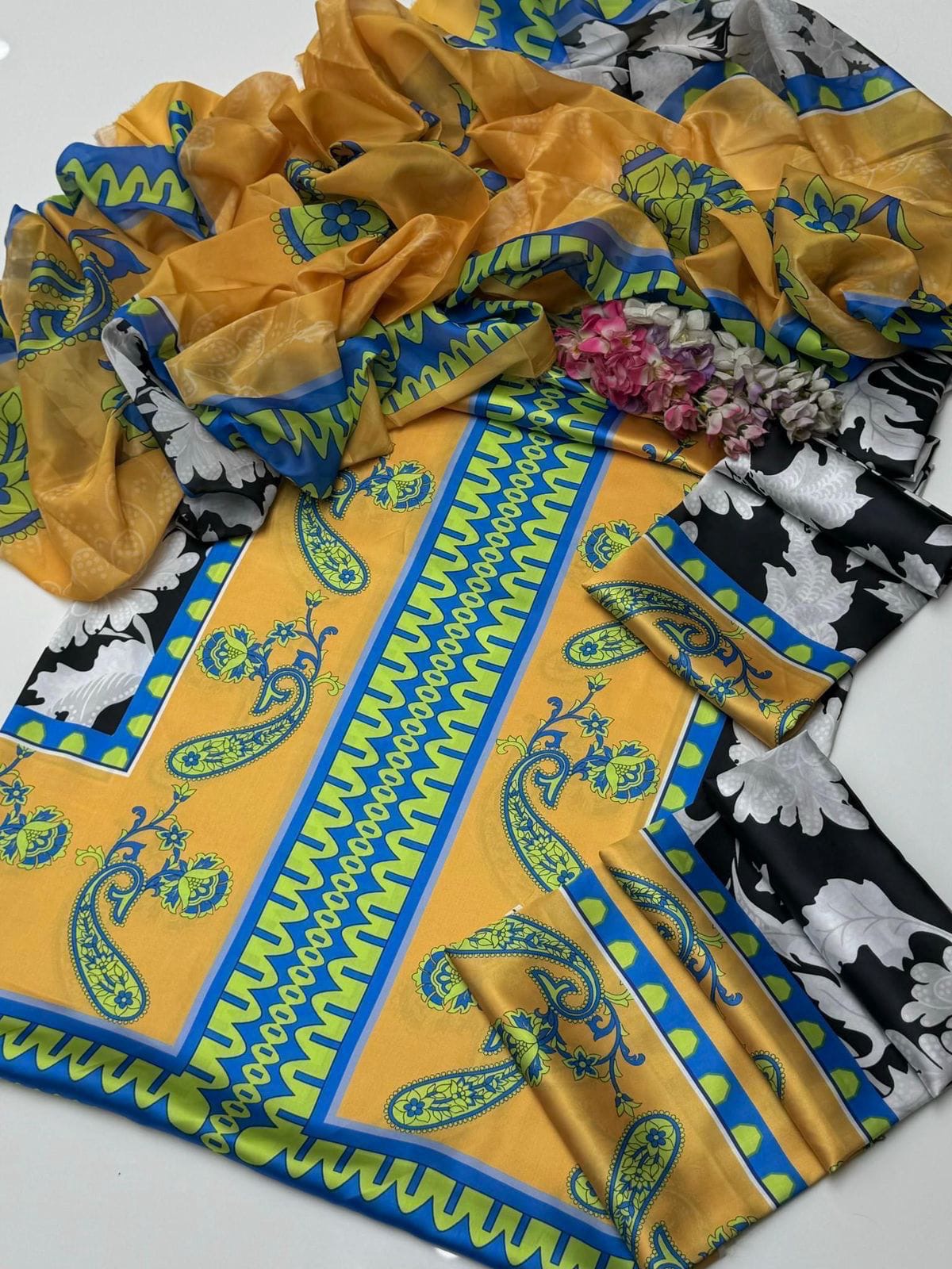Floral Digital Printed 3PC Silk Suit (unstitched)