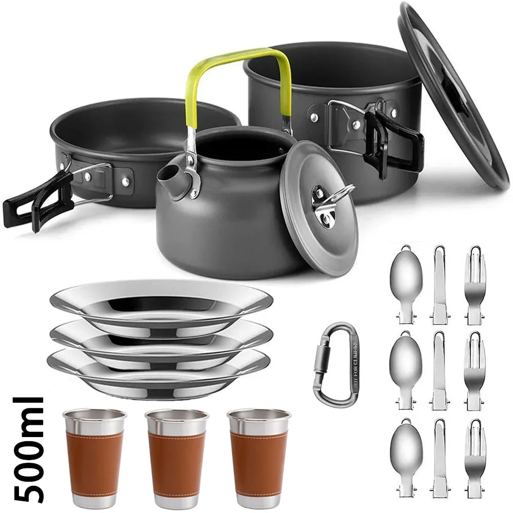 Camping Cookware Set – Lightweight Non-Stick Pots, Pan & Teapot