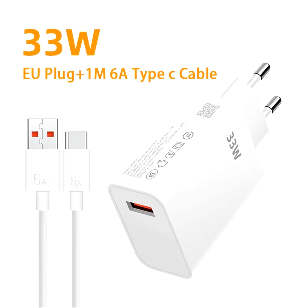 Original Xiaomi Charger 33W Fast Turbo Charge 6A Type C EU/US Variant