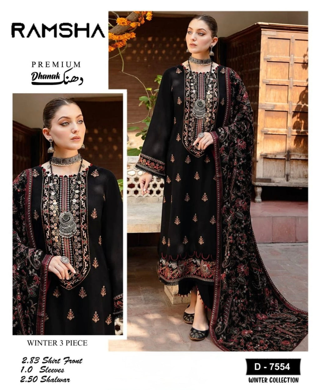 Ramsha Luxury Winter Collection Dhanak 3pc Suit – Brand Code 7554 (unstitched)
