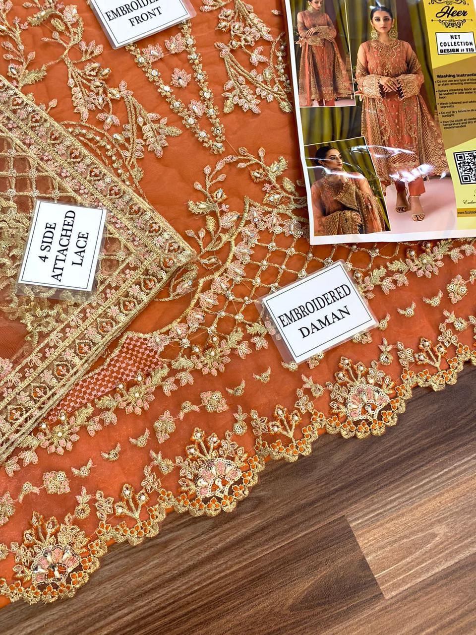 Heer Net & Malai Embroidered suit (unstitched)