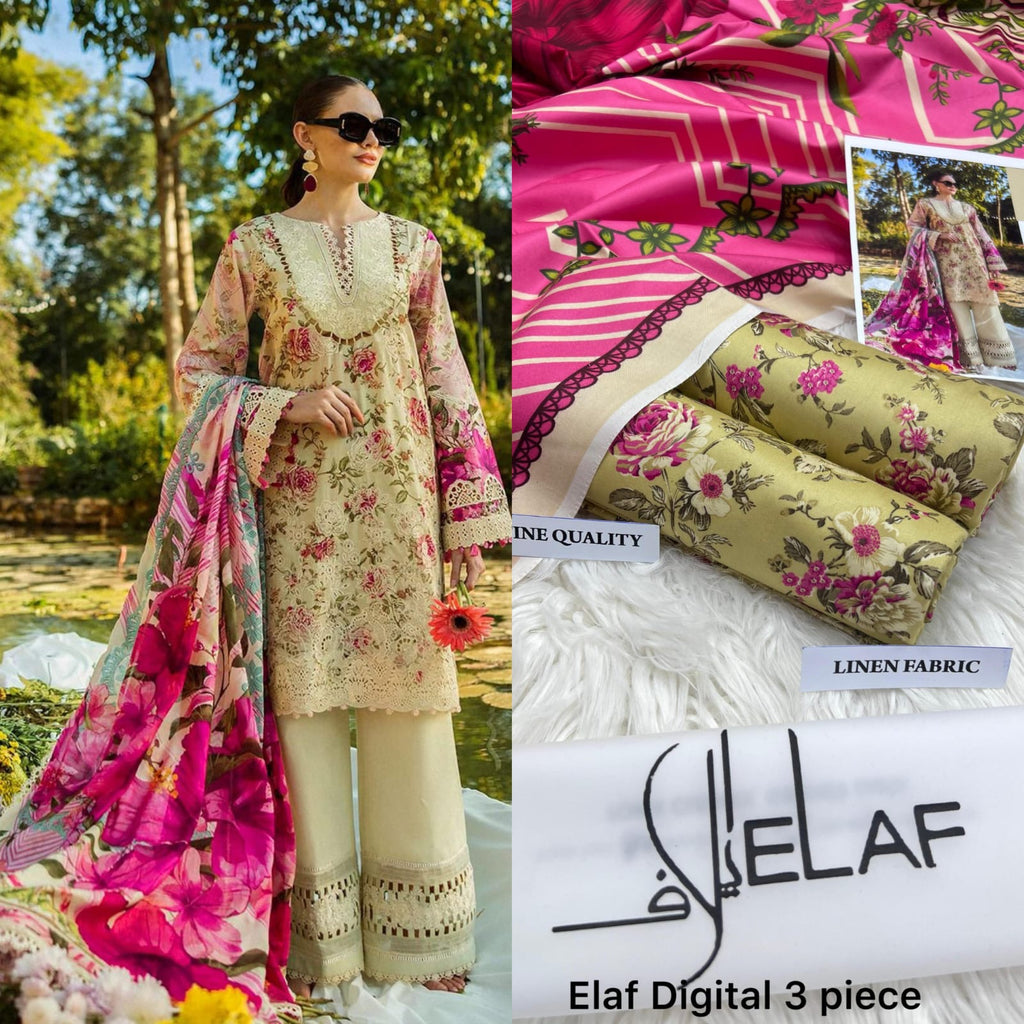 Elaf Linen Digital Print Volume – 3-Piece Printed Linen Suit (unstitched)