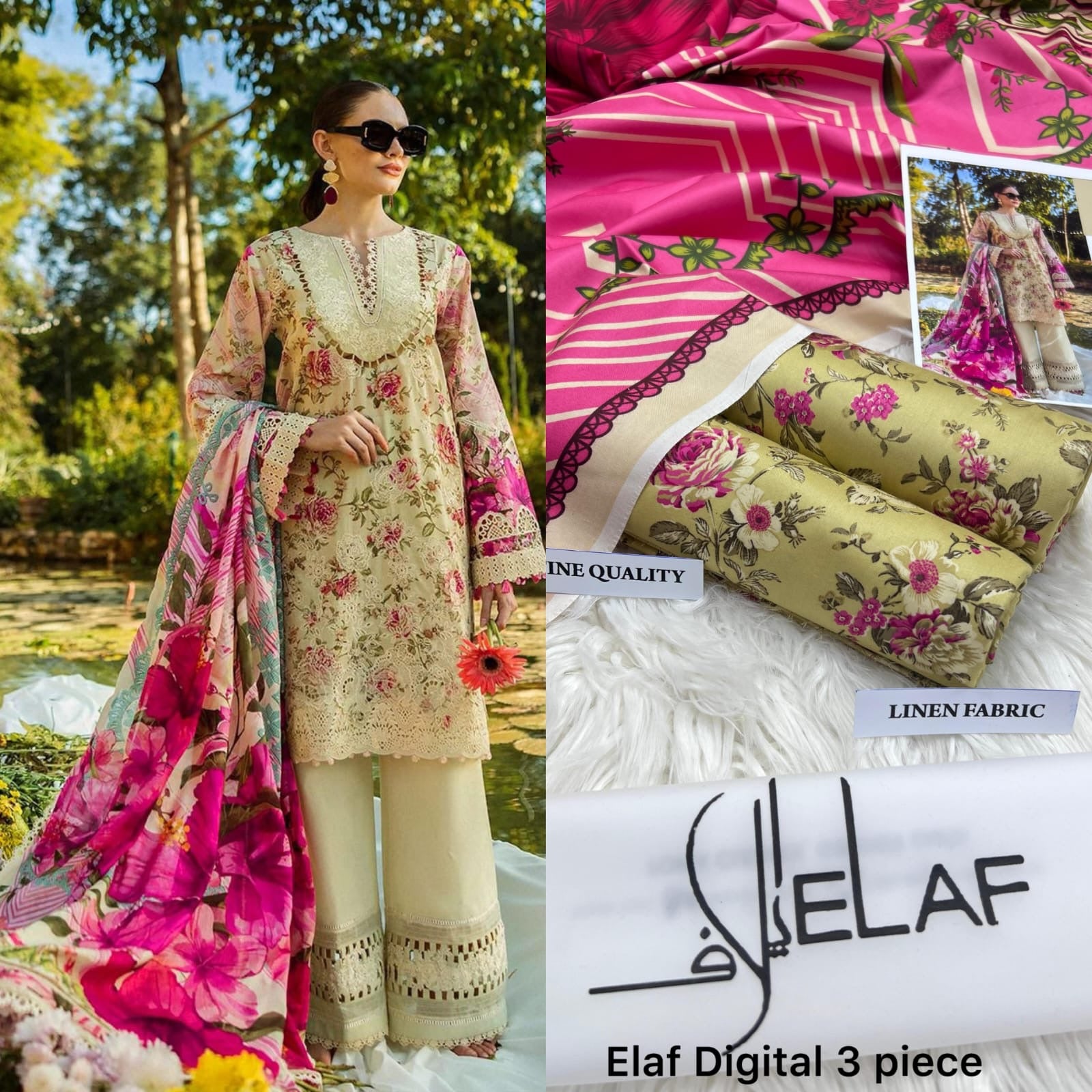 Elaf Linen Digital Print Volume – 3-Piece Printed Linen Suit (unstitched)