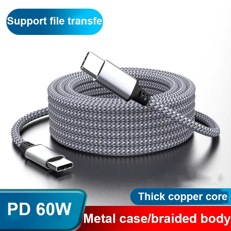 Type-C to Type-C 60W Fast Charging Cable – 1M/2M/3M/5M/8M PD Data & Extension Cord for iPhone 15, MacBook, Samsung, Xiaomi, Camera & More