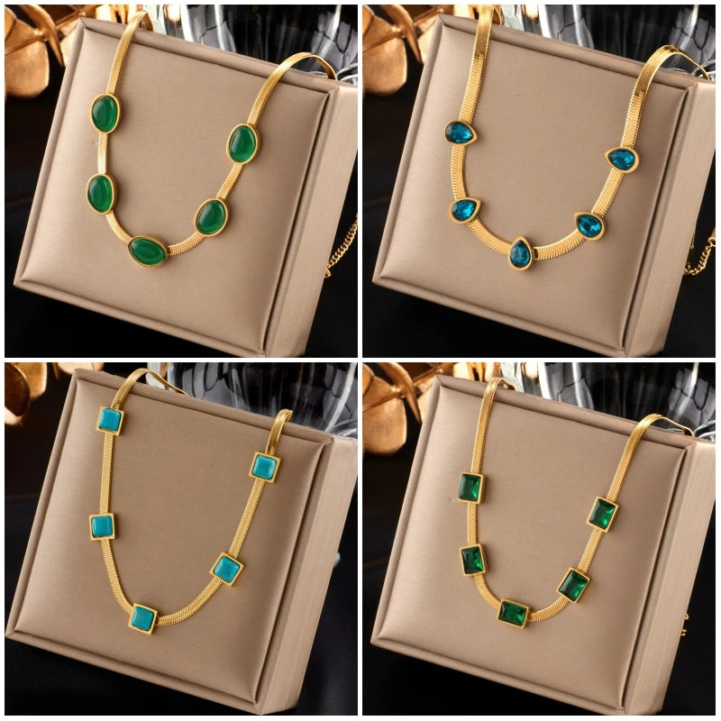 Stainless Steel Gold Color Crystal Necklace Jewellery for Women 