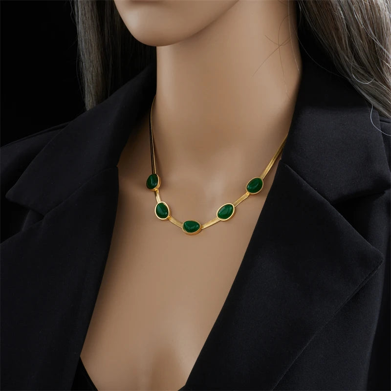 Stainless Steel Gold Color Crystal Necklace Jewellery for Women 