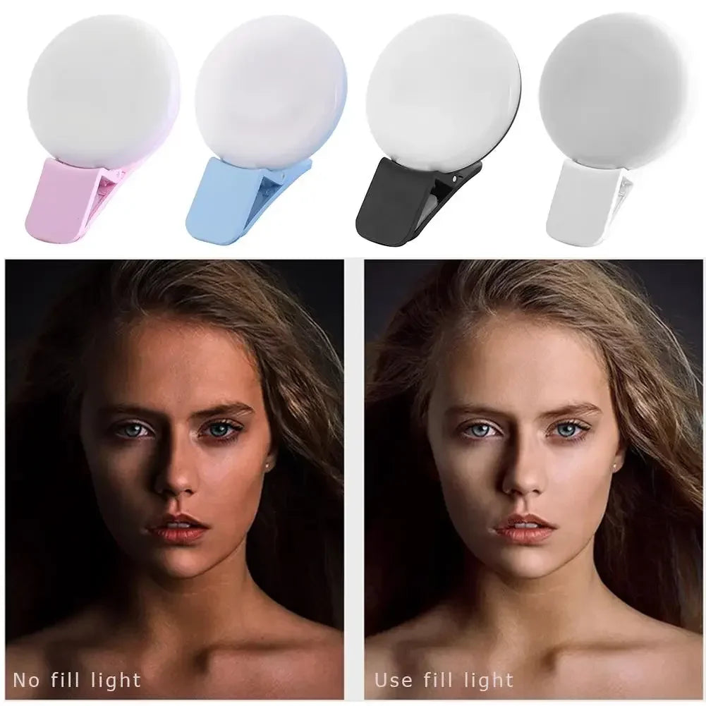 Mobile Phone LED Selfie Ring Light – Portable Mini Clip-On with 3-Level Dimming, USB Rechargeable, Durable Fill Light for Phone & Tablet