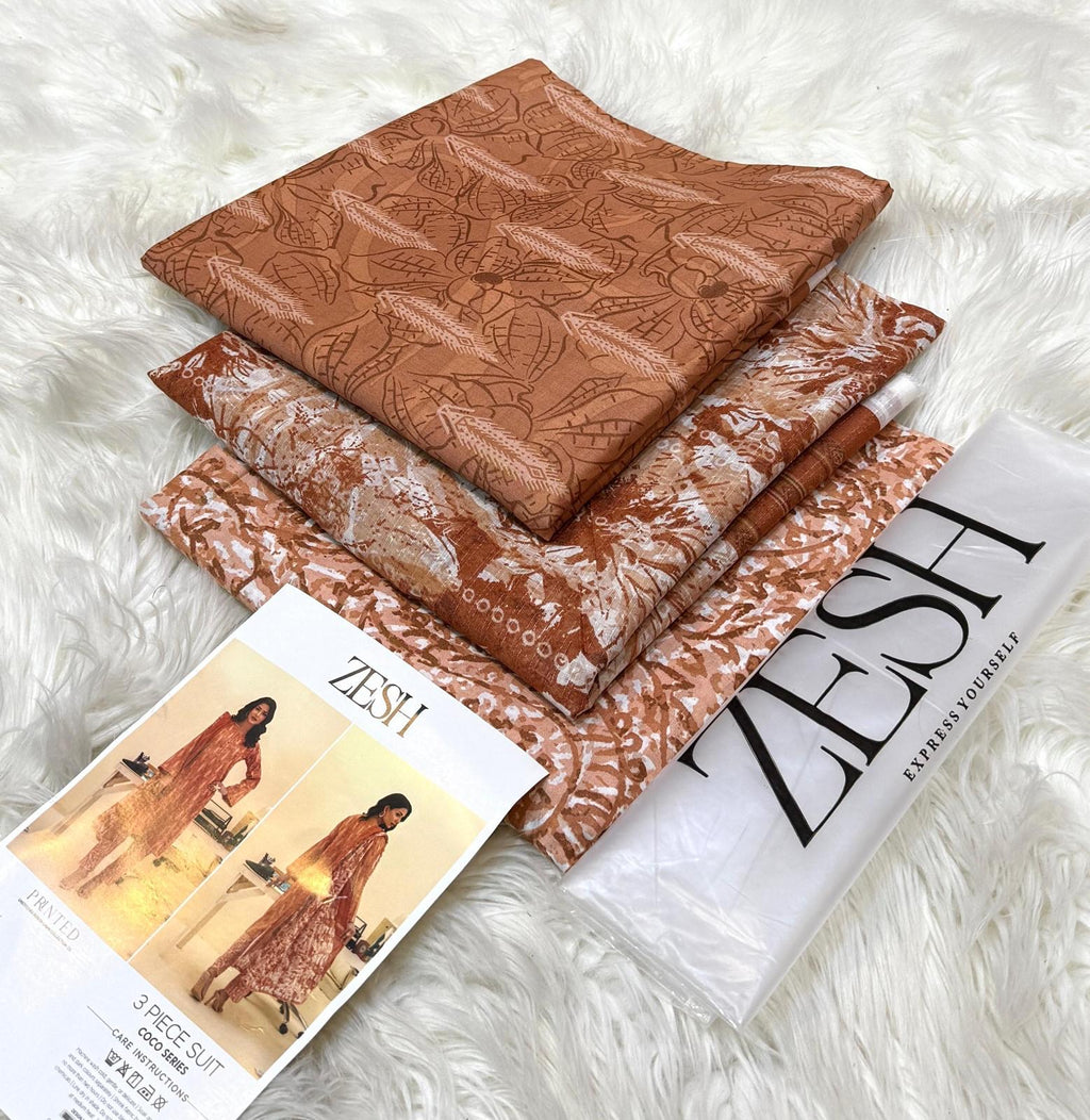 ZESH (Unstitched) 3 Piece Lawn Suit
