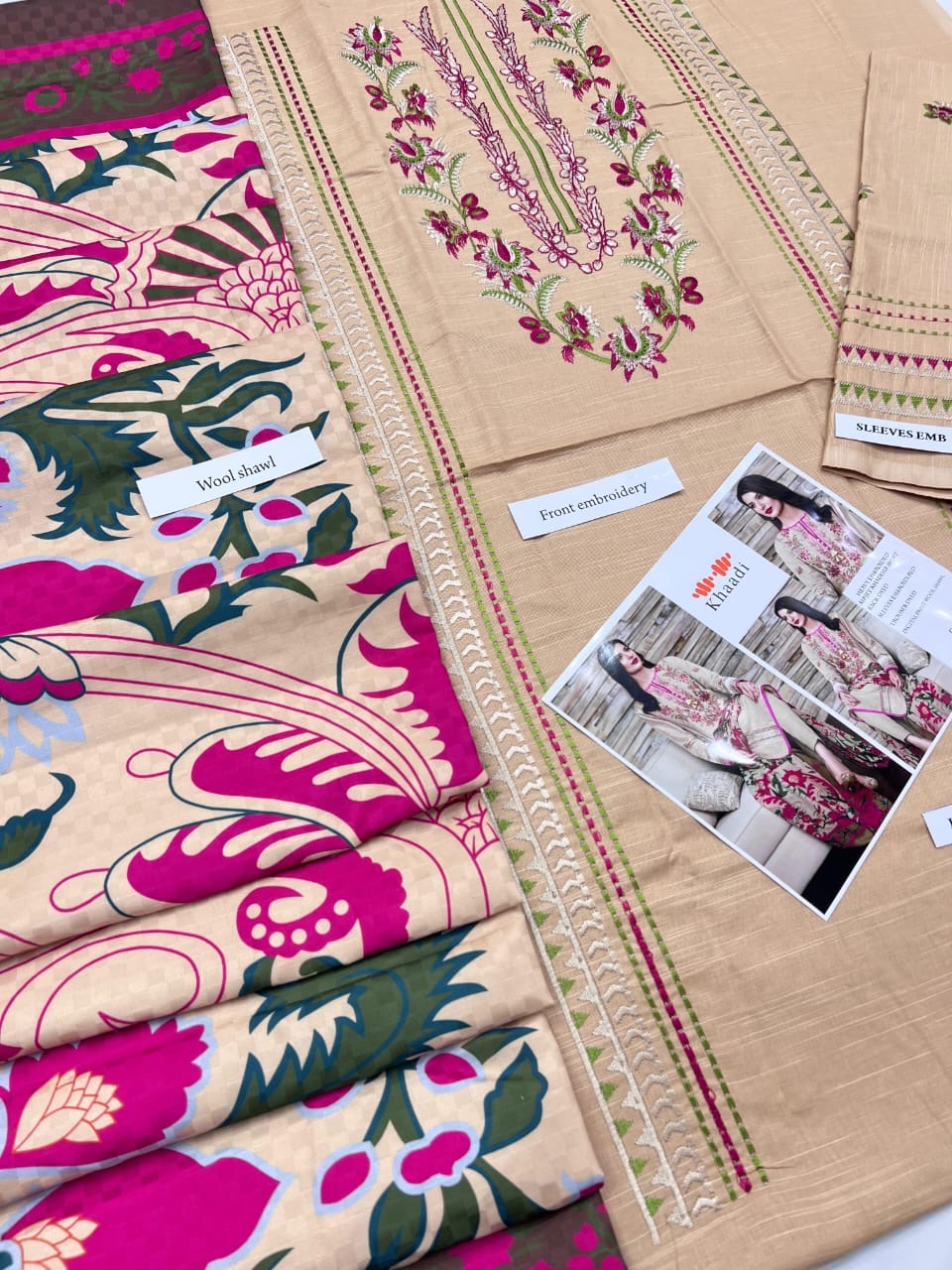 Khaadi Khaddar Embroidered Suit with Wool Shawl – Winter Collection (unstitched)