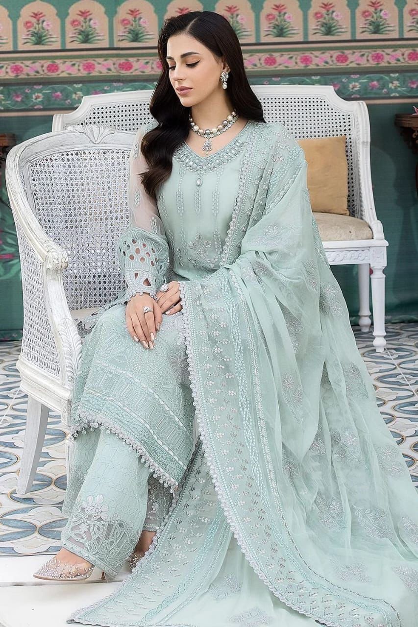 Flossie Festive Organza Embroidered Suit (unstitched)