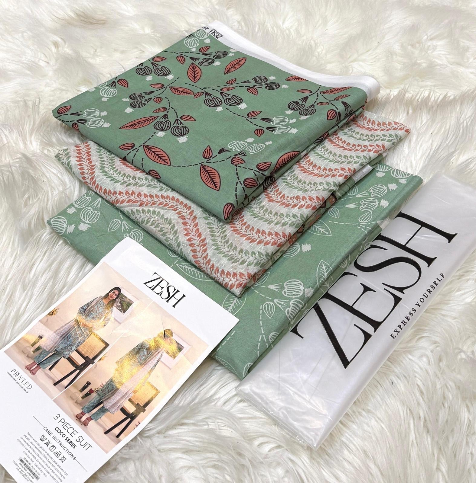 ZESH (Unstitched) 3 Piece Lawn Suit