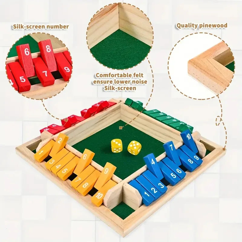 2-In-1 Wooden Dice Game Board, Family Party Fun Board Game, Multi-Color Chessboard Number Game