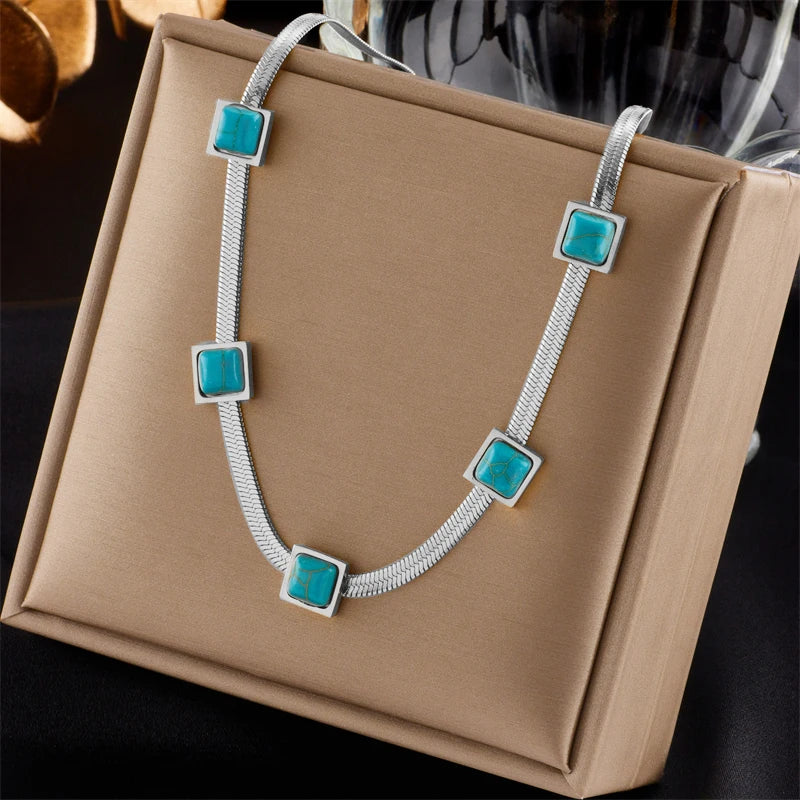 Stainless Steel Gold Color Crystal Necklace Jewellery for Women 