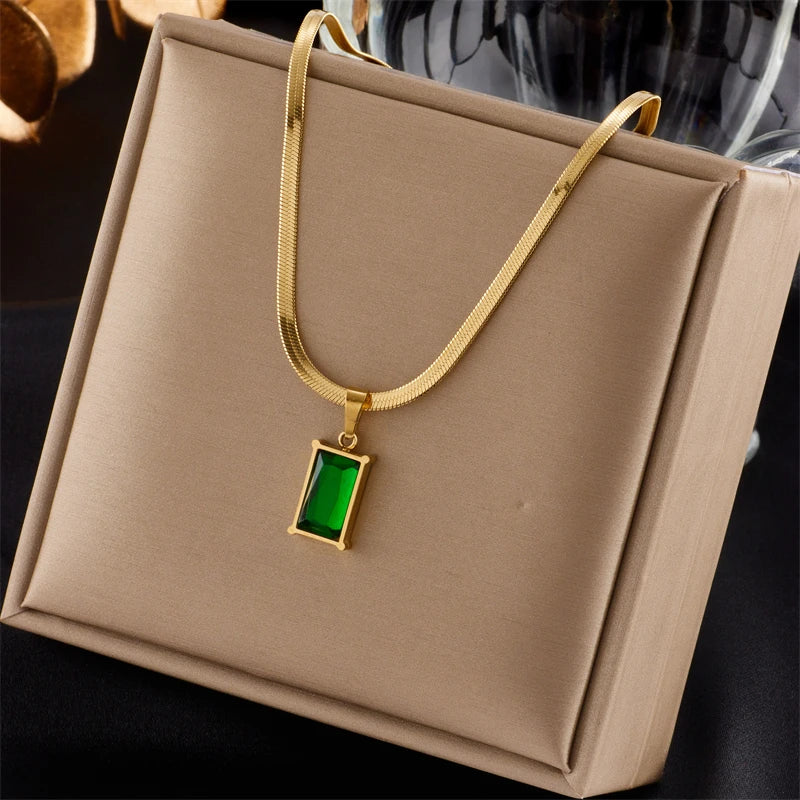 Stainless Steel Gold Color Crystal Necklace Jewellery for Women 