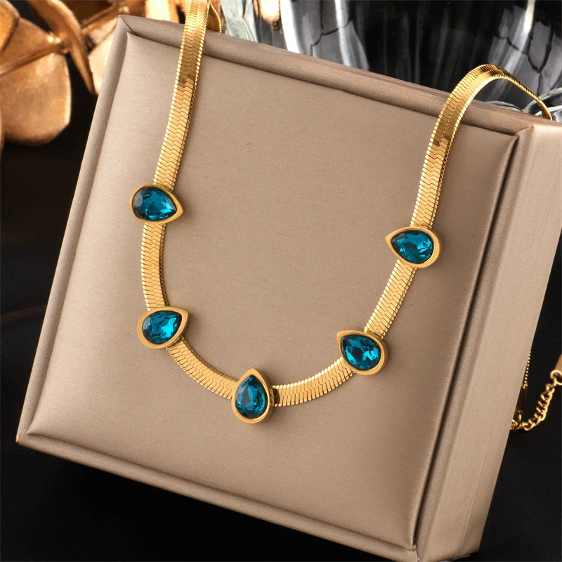 Stainless Steel Gold Color Crystal Necklace Jewellery for Women 