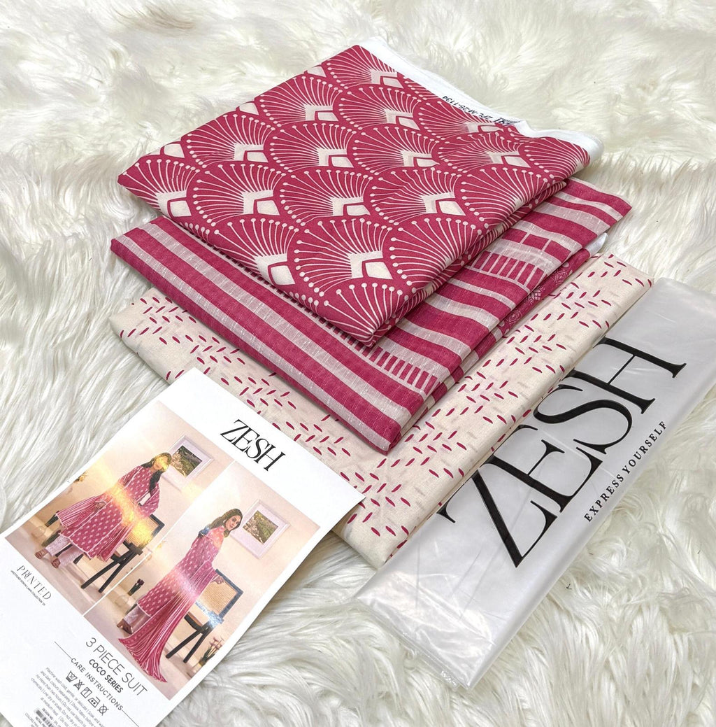 ZESH (Unstitched) 3 Piece Lawn Suit