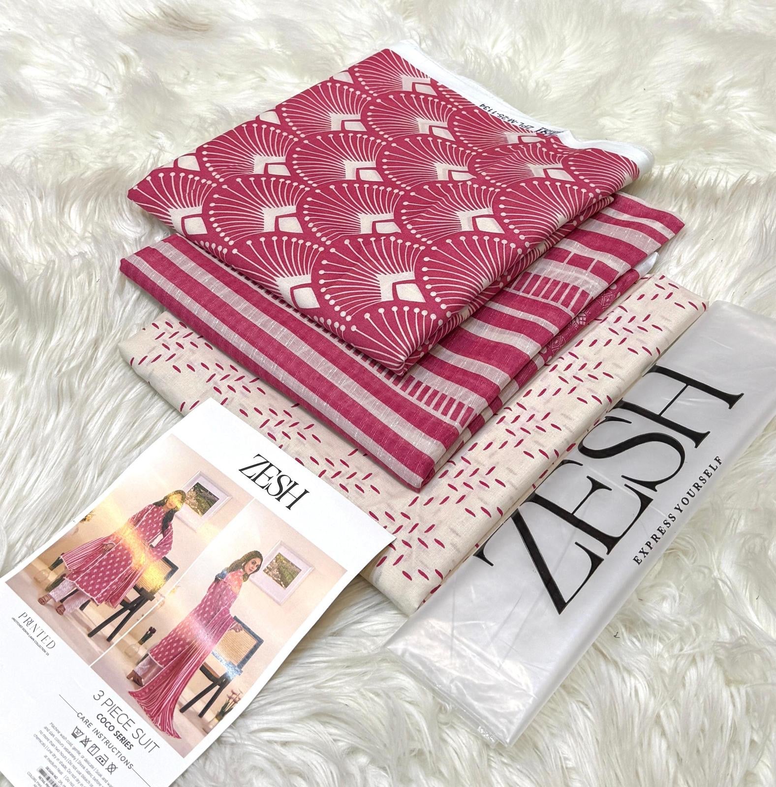ZESH (Unstitched) 3 Piece Lawn Suit