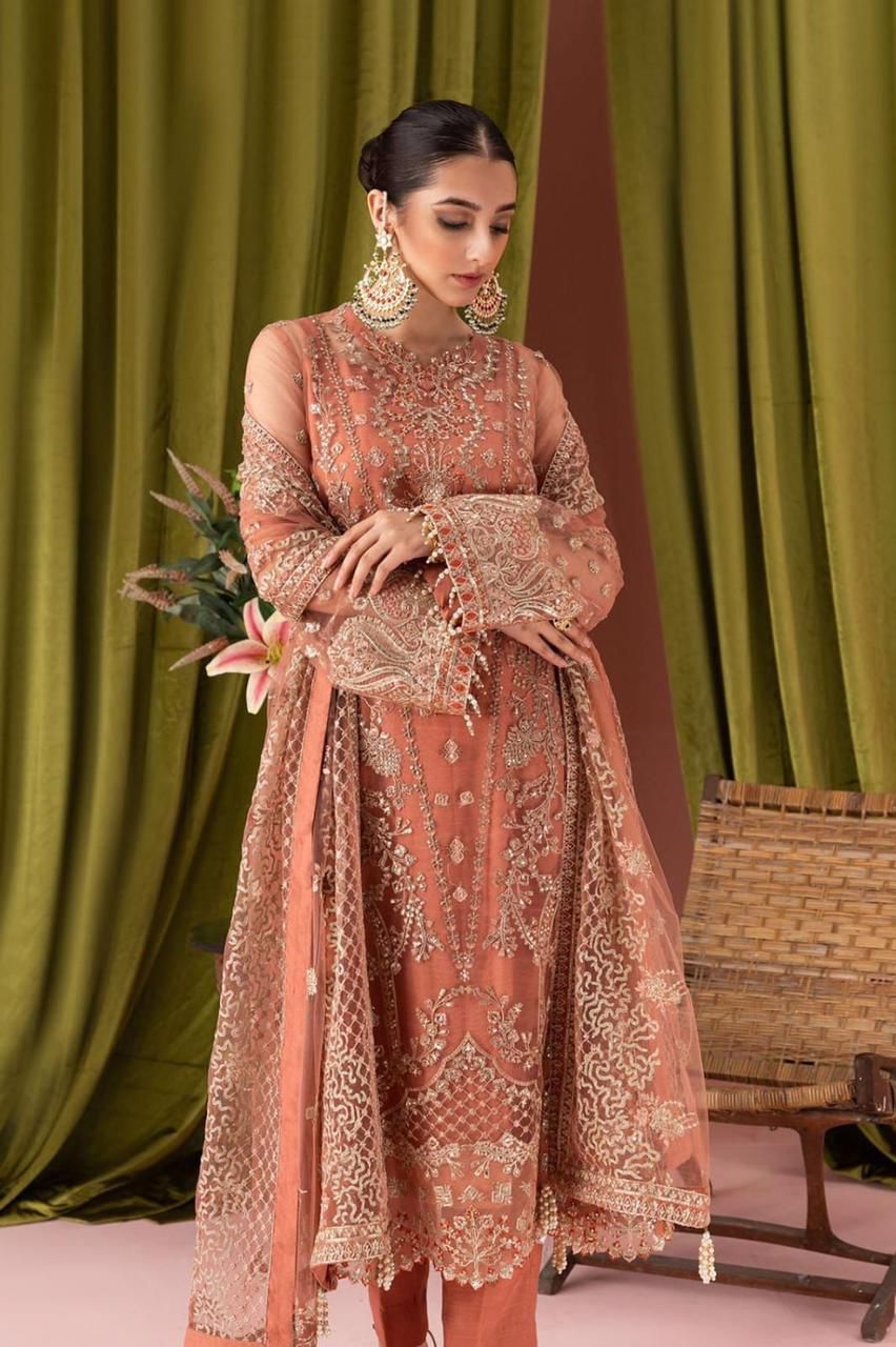 Heer Net & Malai Embroidered suit (unstitched)
