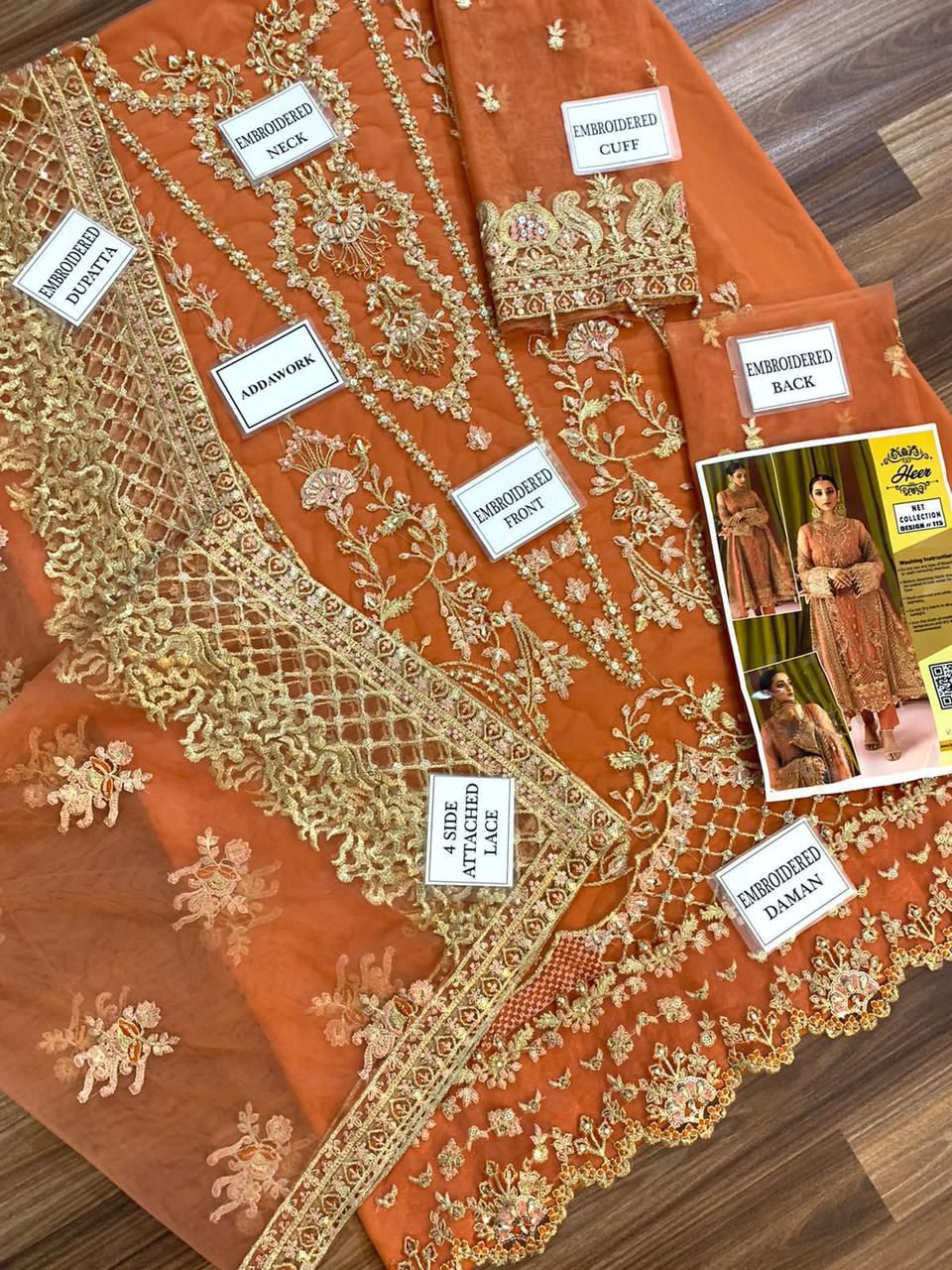 Heer Net & Malai Embroidered suit (unstitched)