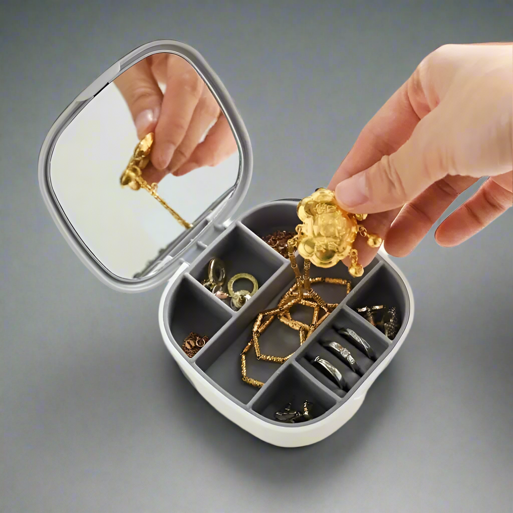 Mini Portable Travel Cosmetic and Jewelry Storage Box with mirror