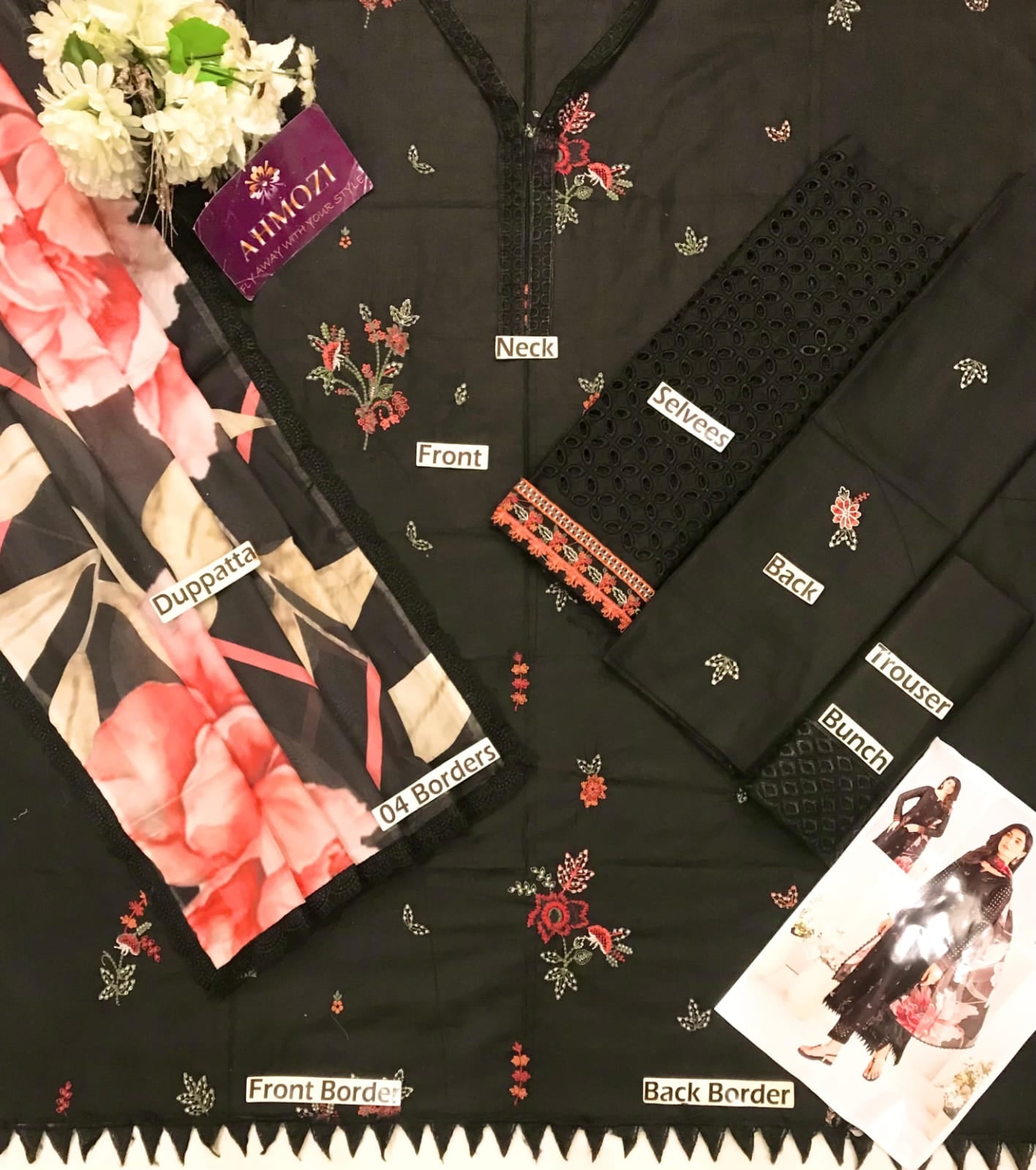 Iznik Lawn Collection Embroidered Suit with Silk Dupatta – Ahmozi (unstitched)