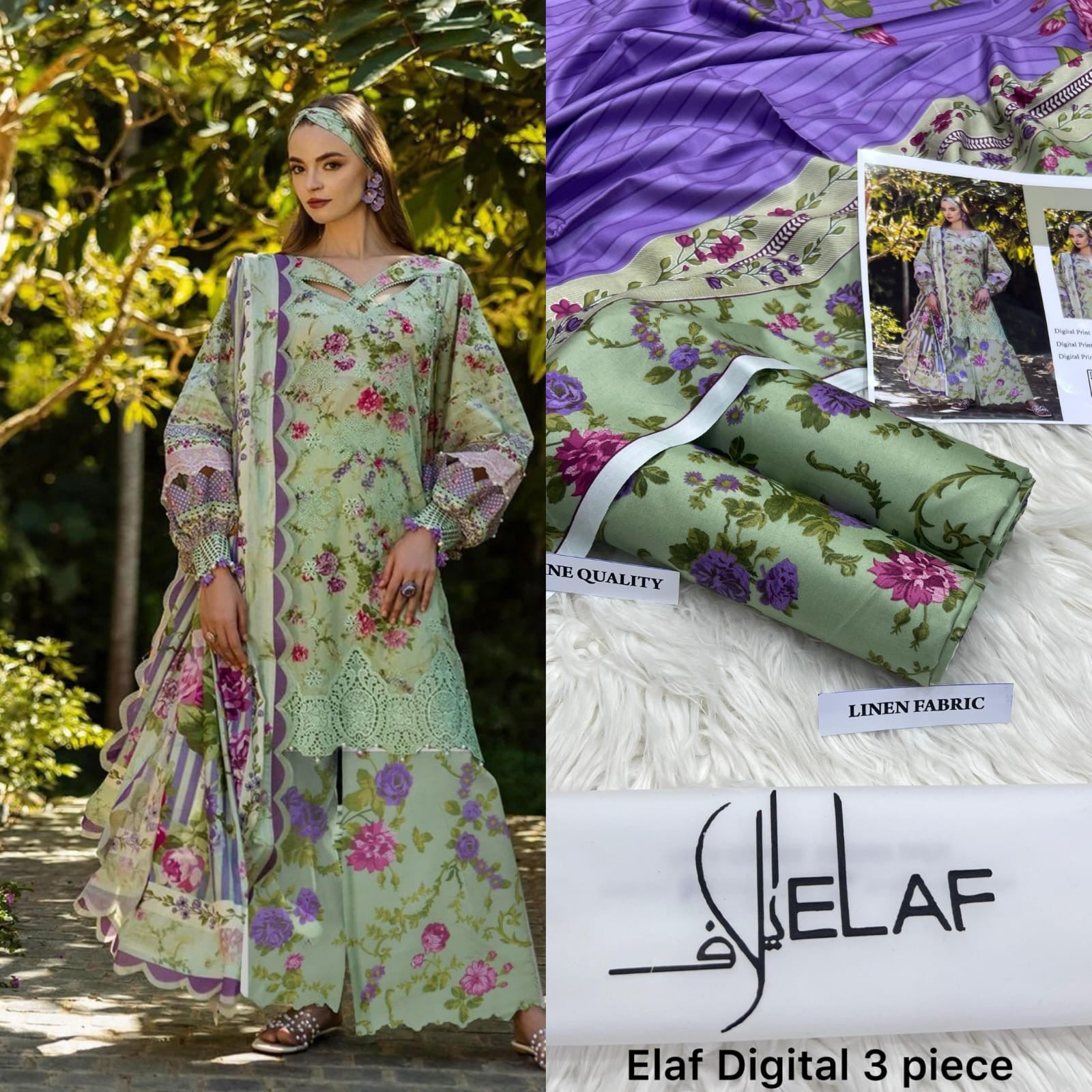 Elaf Linen Digital Print Volume – 3-Piece Printed Linen Suit (unstitched)